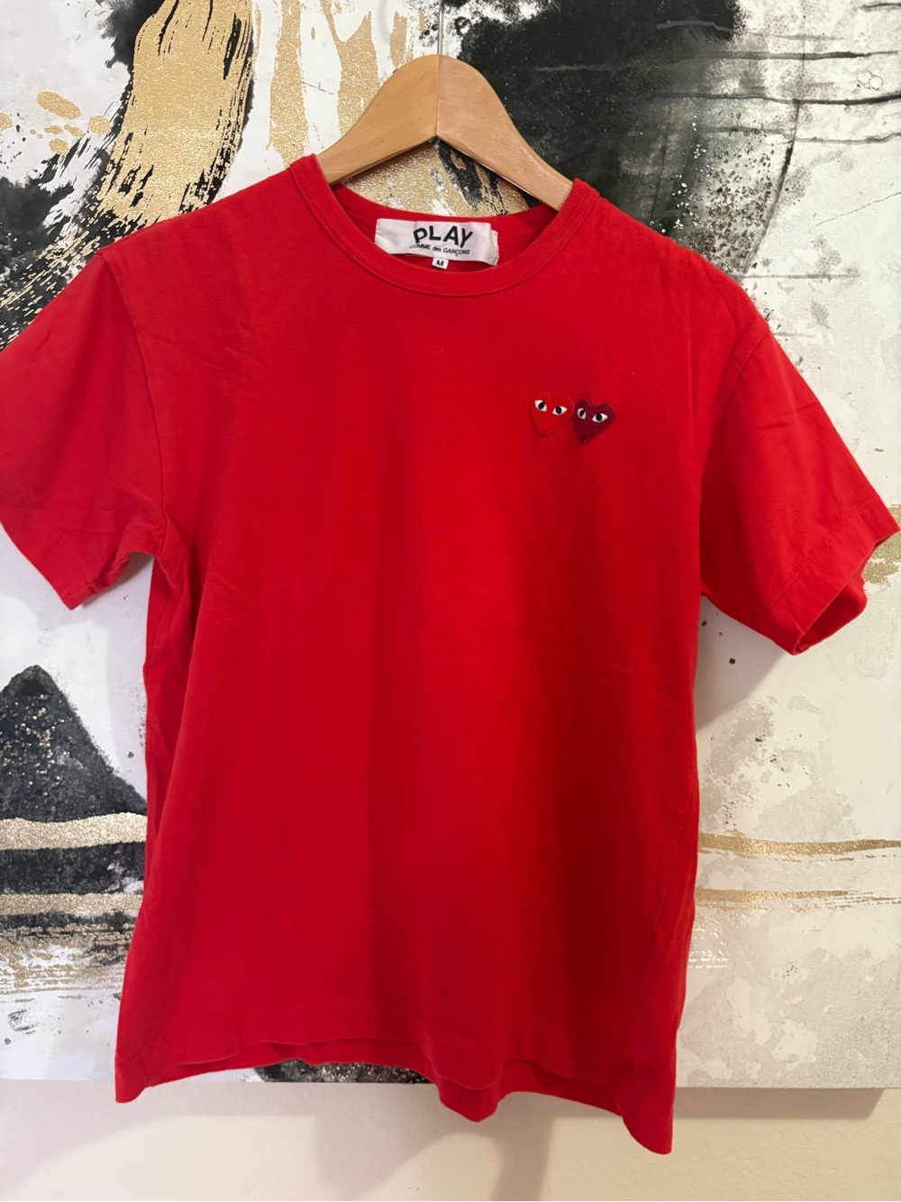 Comme des Garcons PLAY Kids Red Short ‘Sleeve Tee with Twin Heart Logos Young Me